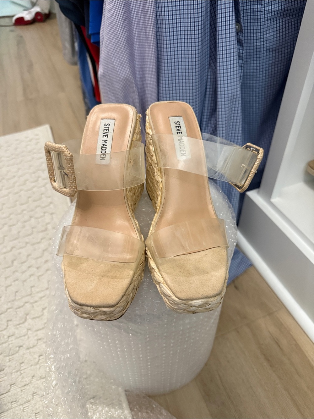 Steve Madden Clear Strap Espadrille Platform Sandals